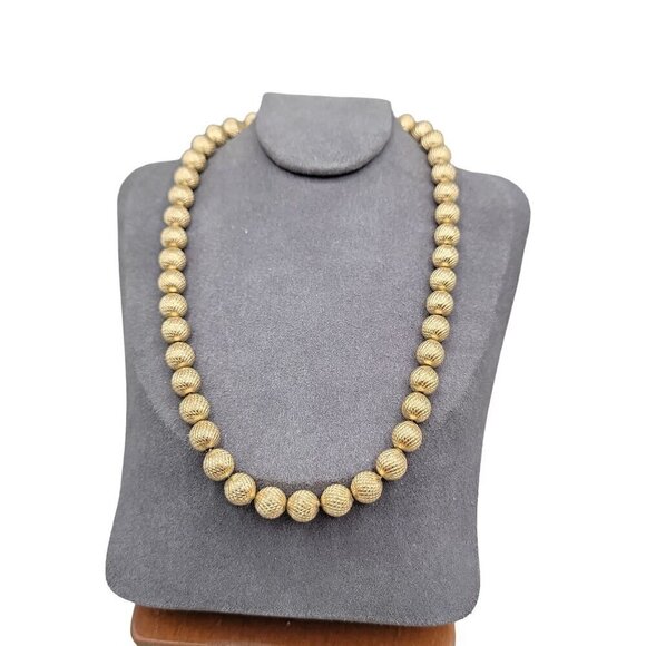 Crown Trifari 1960s Jewelry Set Metal Bead 16" Necklace & Clip On Earrings - Picture 6 of 16